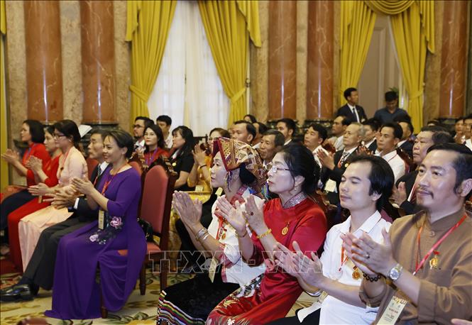 Các đại biểu tham dự buổi gặp mặt - Ảnh: Thống Nhất/TTXVN